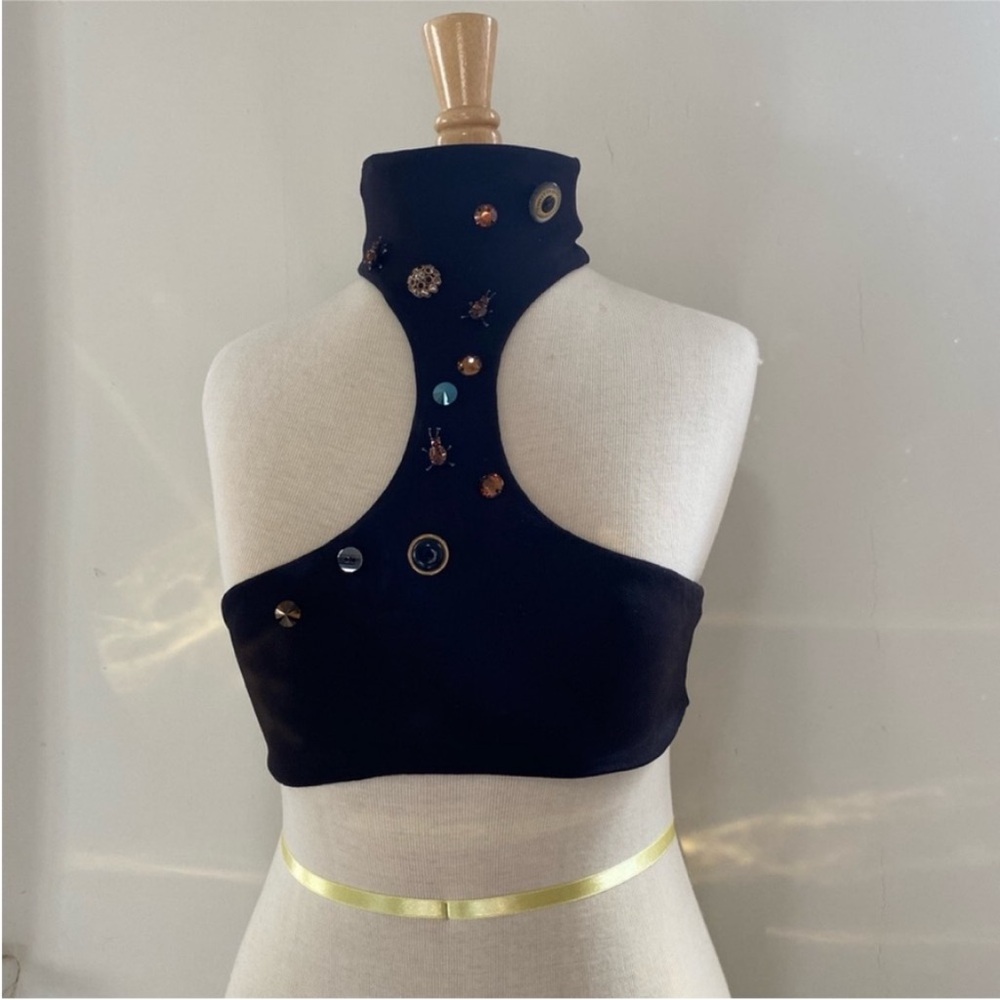 Black racerback rhinestone crop top